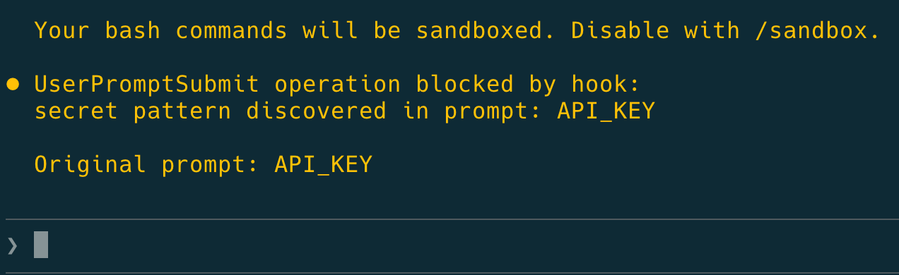 Screenshot of error message in Claude Code following a policy block.